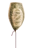 Dollar bill on a string, like a balloon.